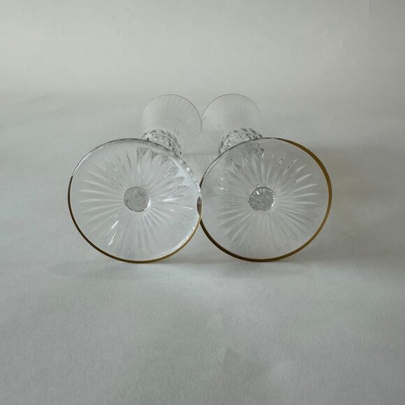 St. Louis Apollo Set of 2 Gold Rimmed Etched Crystal Champagne Flutes Glasses - Picture 3 of 3